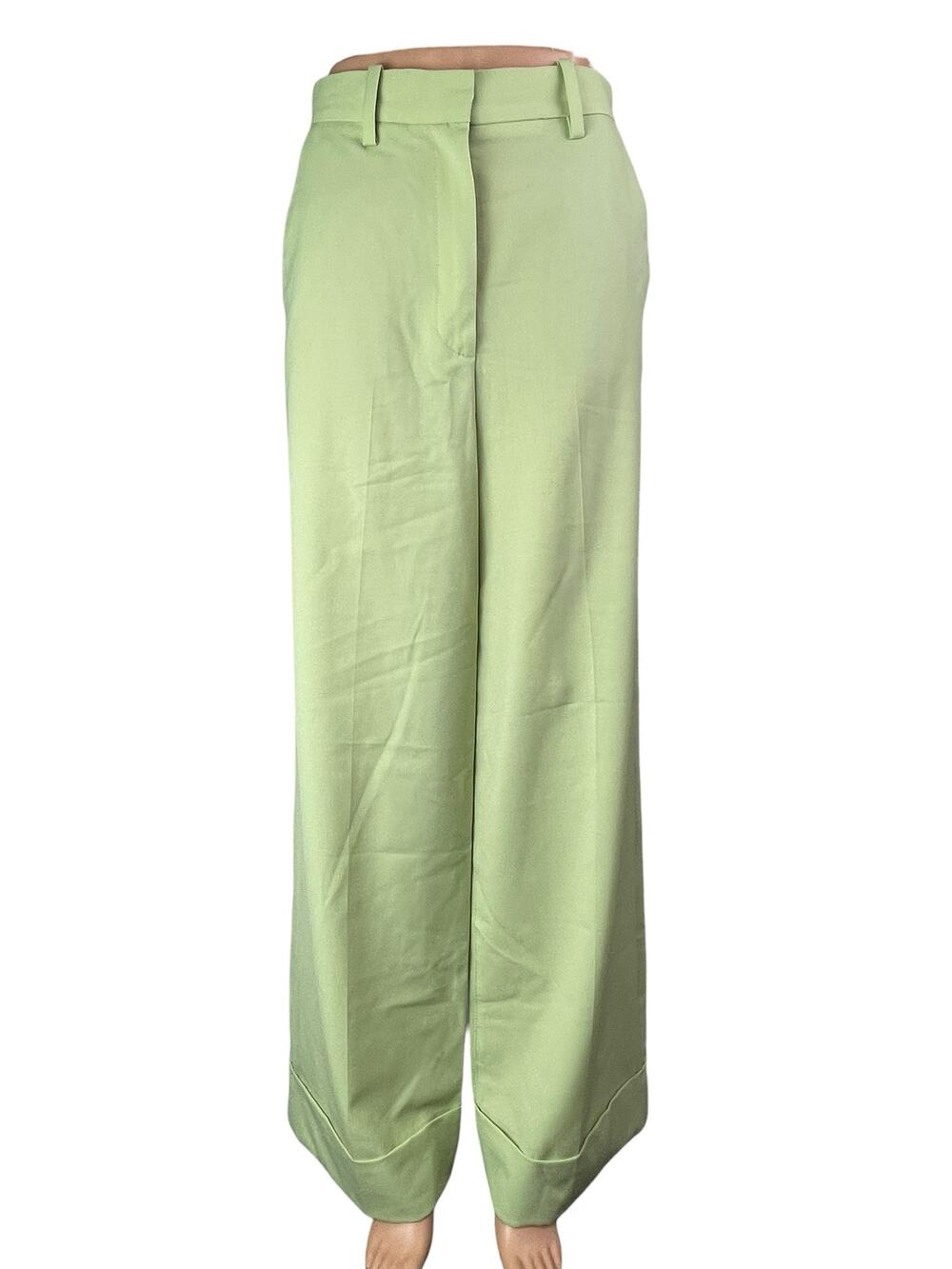 & Other Stories Women's Green High Waisted Straight Wide Leg Trousers Pants Sz 4